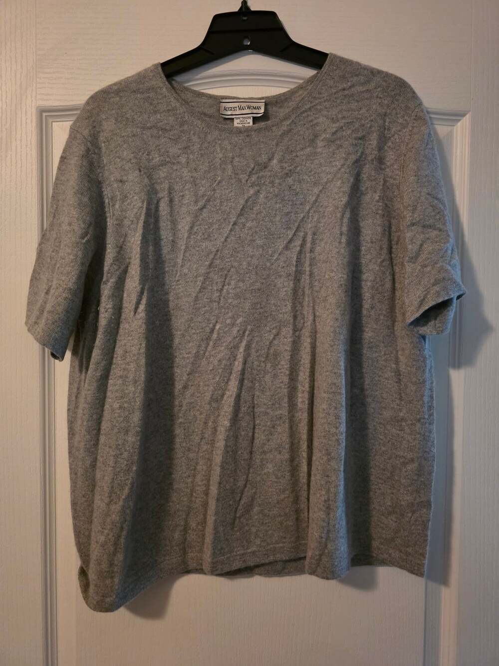 August Max Woman 100% Cashmere Gray Short Sleeve Knit Top Size 1X